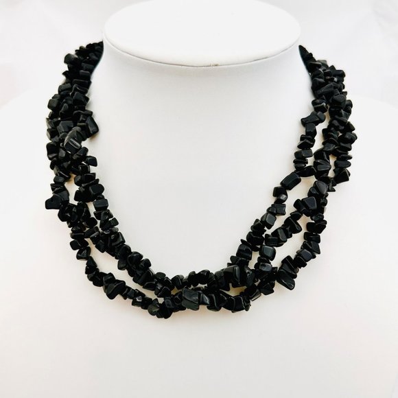 Onyx 3-Strand Chunky Necklace 15.5" + 3" Extender - Picture 4 of 7